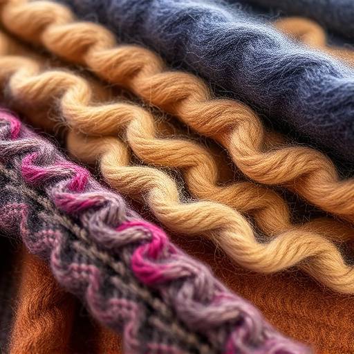 A close-up of luxurious wool and cashmere fabric swatches in various textures and colours.