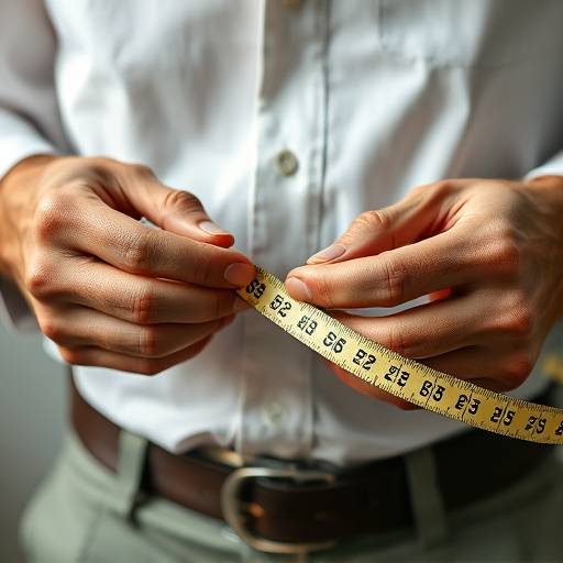 A tailor meticulously taking precise body measurements with a tape measure.